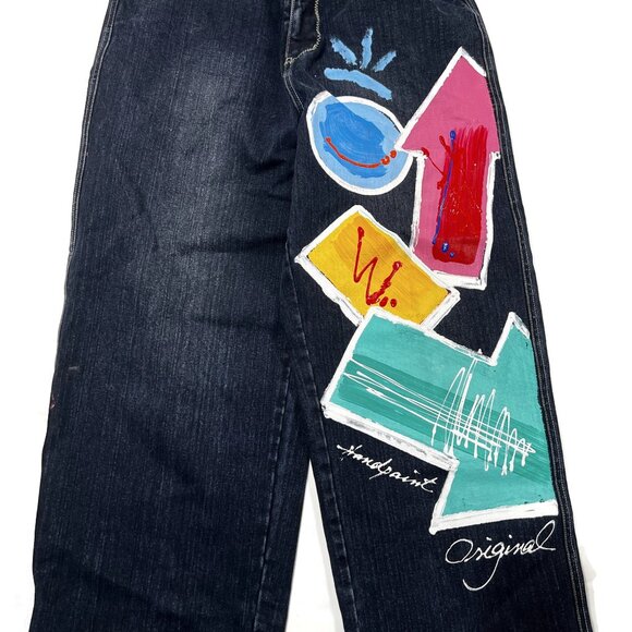 Boom X Jeans Mens 34 x 32 Baggy Wide Leg Y2K Painted Hiphop Denim Vintage 90s - Picture 14 of 14